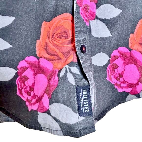 Hollister Hawaiian Floral Roses Vacation Preppy Festival Shirt Medium Stretch - Picture 4 of 9